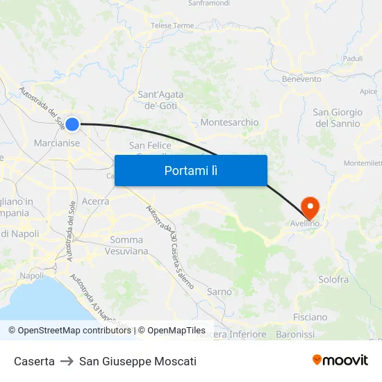 Caserta to San Giuseppe Moscati map