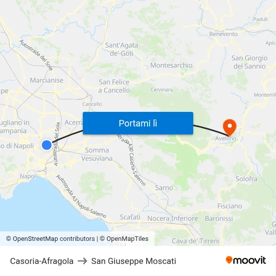 Casoria-Afragola to San Giuseppe Moscati map
