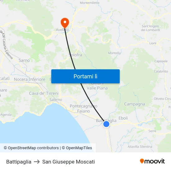 Battipaglia to San Giuseppe Moscati map