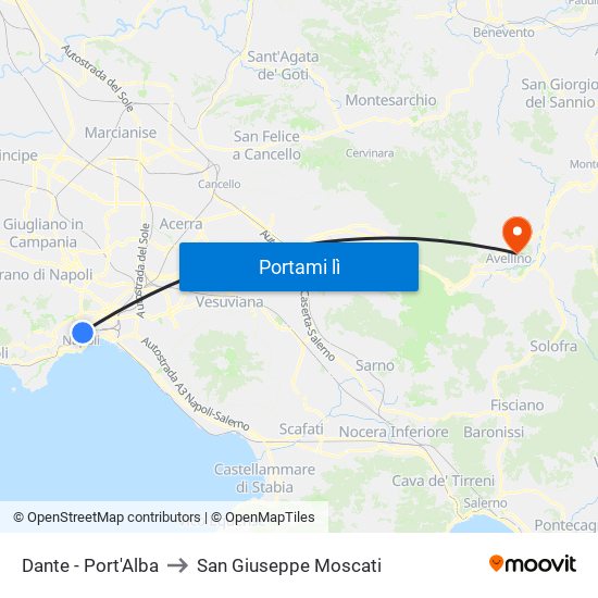 Dante - Port'Alba to San Giuseppe Moscati map