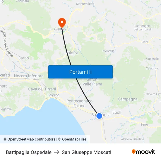 Battipaglia Ospedale to San Giuseppe Moscati map