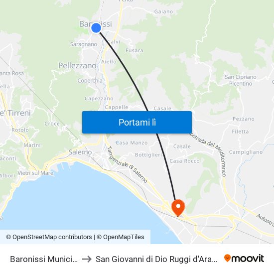 Baronissi Municipio to San Giovanni di Dio Ruggi d'Aragona map