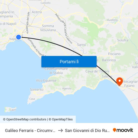 Galileo Ferraris - Circumvesuviana E.A.V. to San Giovanni di Dio Ruggi d'Aragona map