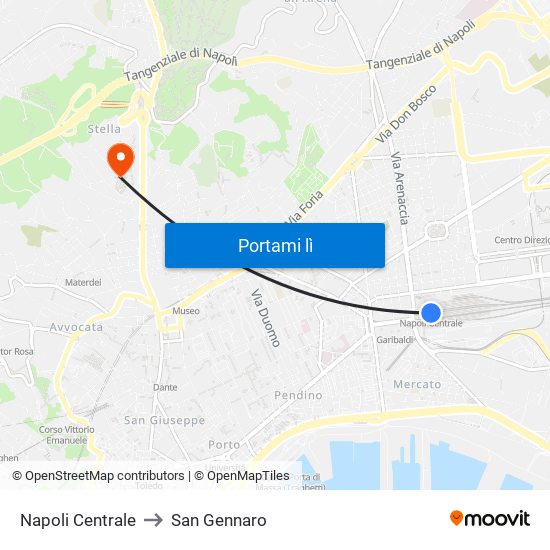 Napoli Centrale to San Gennaro map