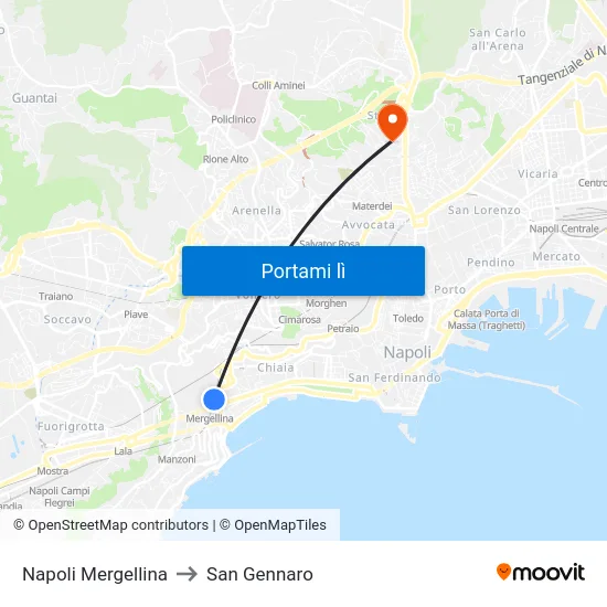 Napoli Mergellina to San Gennaro map