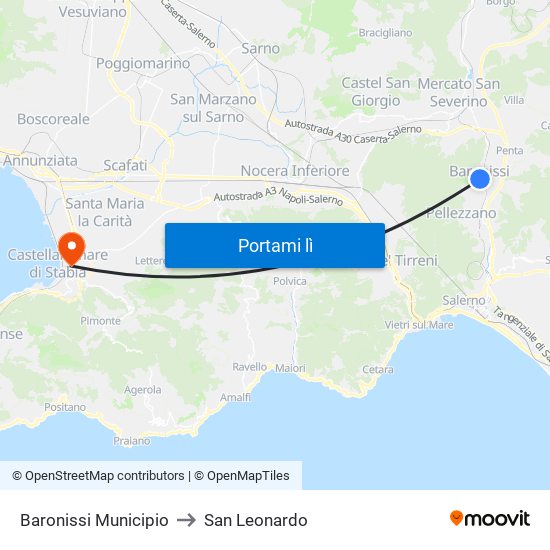 Baronissi Municipio to San Leonardo map