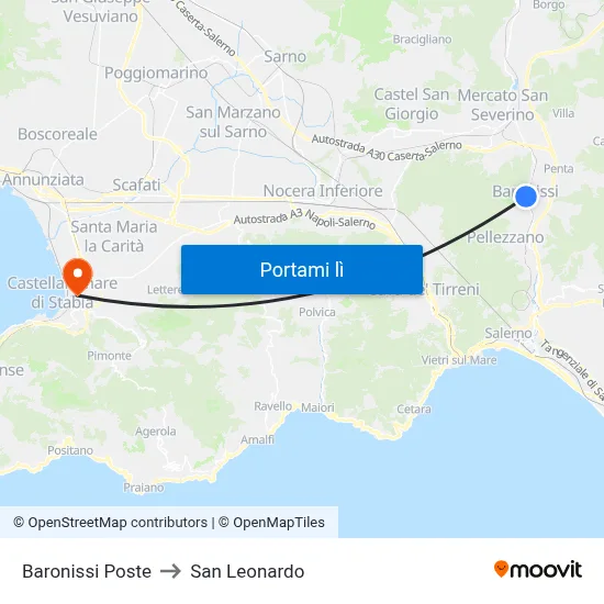 Baronissi Poste to San Leonardo map