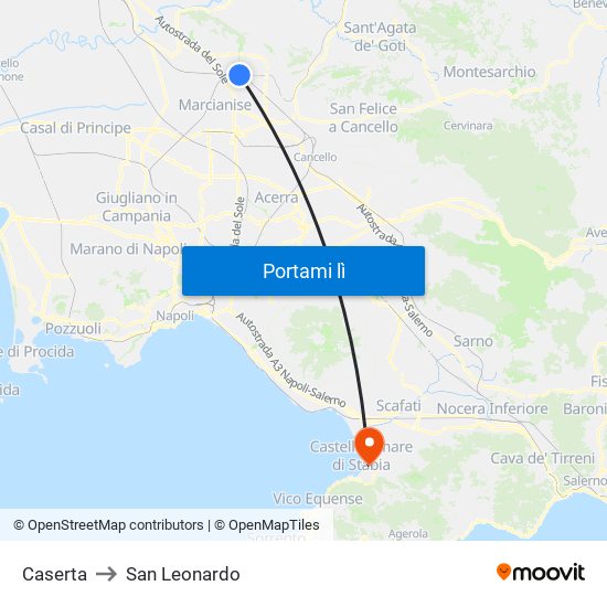 Caserta to San Leonardo map