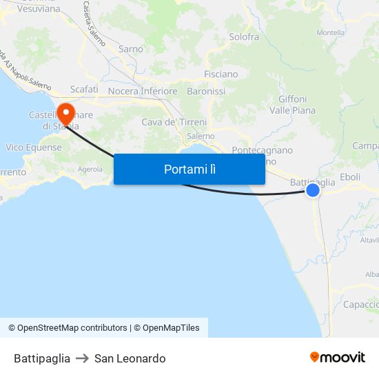 Battipaglia to San Leonardo map