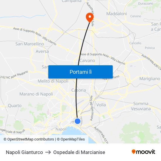 Napoli Gianturco to Ospedale di Marcianise map