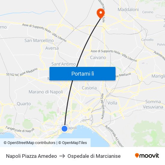 Napoli Piazza Amedeo to Ospedale di Marcianise map