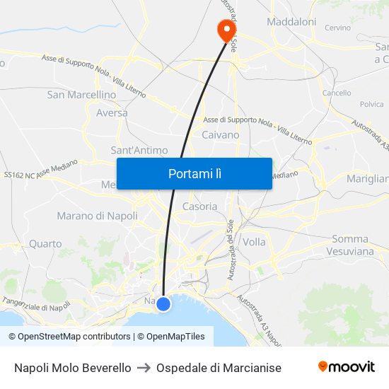 Napoli Molo Beverello to Ospedale di Marcianise map