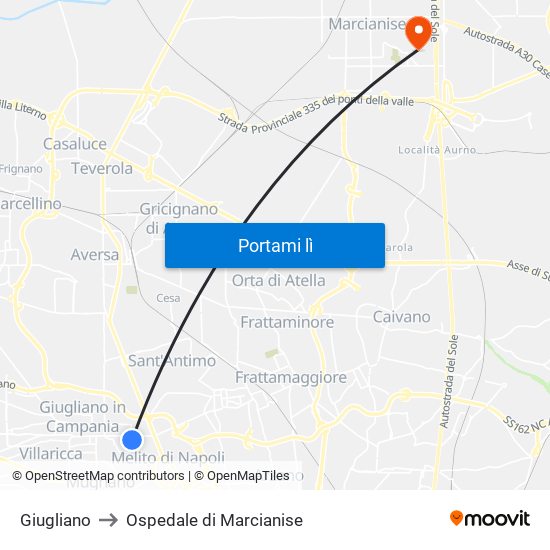 Giugliano to Ospedale di Marcianise map