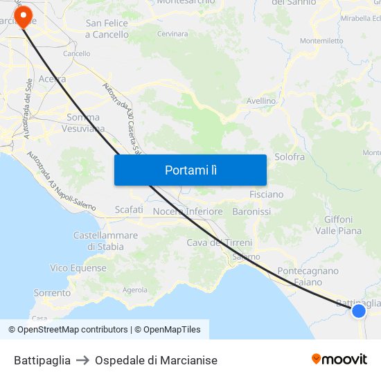 Battipaglia to Ospedale di Marcianise map