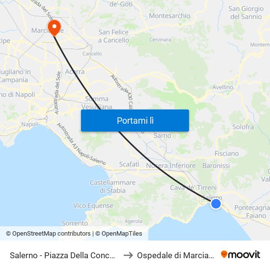Salerno - Piazza Della Concordia to Ospedale di Marcianise map