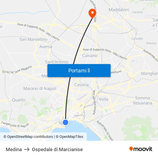 Medina to Ospedale di Marcianise map