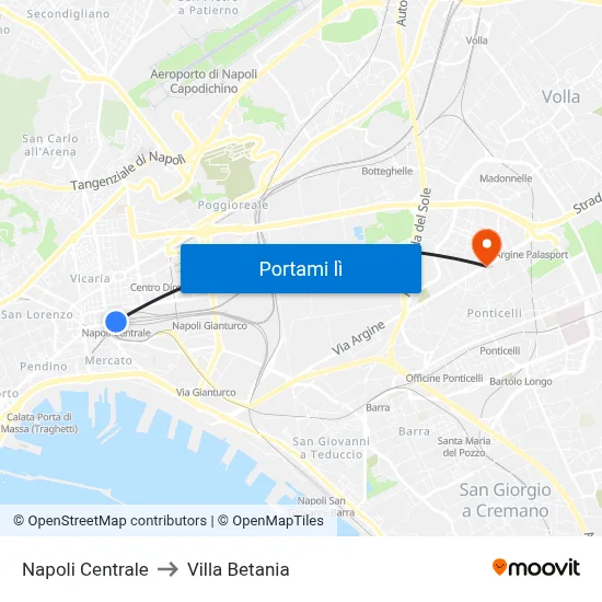 Napoli Centrale to Villa Betania map