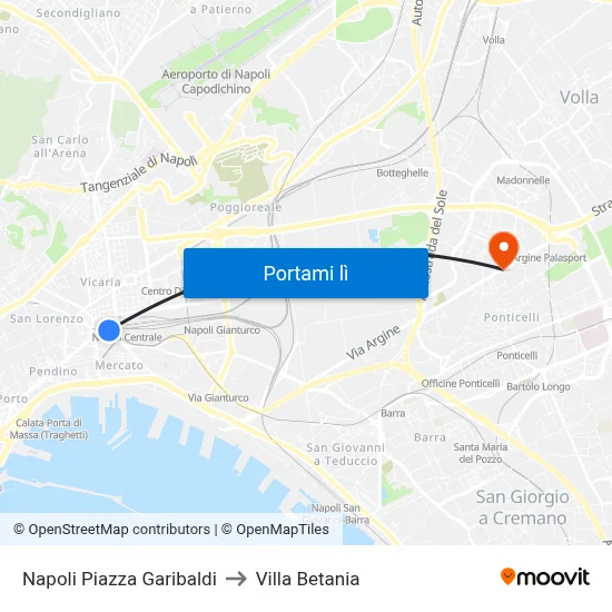 Napoli Piazza Garibaldi to Villa Betania map