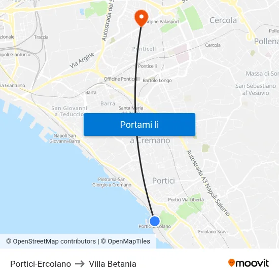 Portici-Ercolano to Villa Betania map