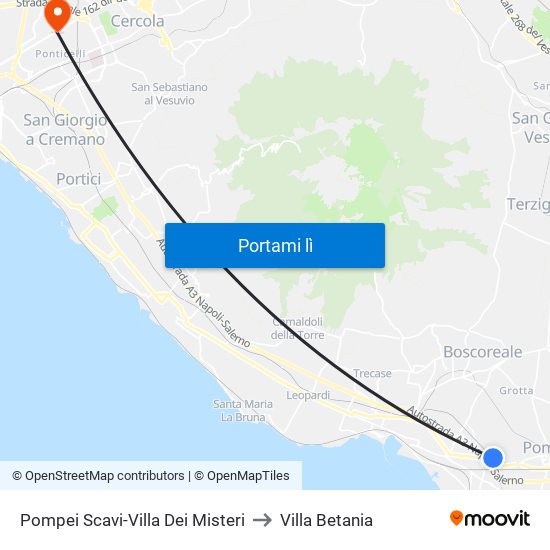 Pompei Scavi-Villa Dei Misteri to Villa Betania map