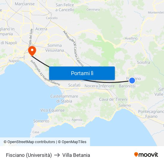 Fisciano (Università) to Villa Betania map