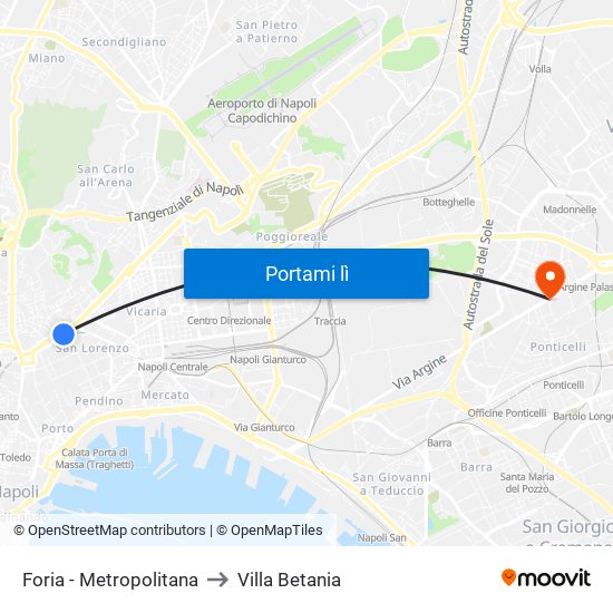 Foria - Metropolitana to Villa Betania map