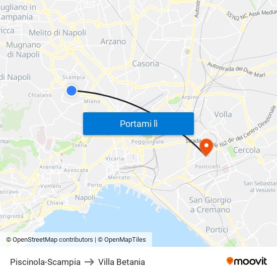 Piscinola-Scampia to Villa Betania map