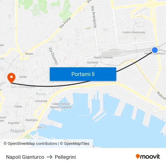 Napoli Gianturco to Pellegrini map