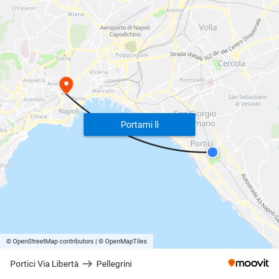 Portici Via Libertà to Pellegrini map