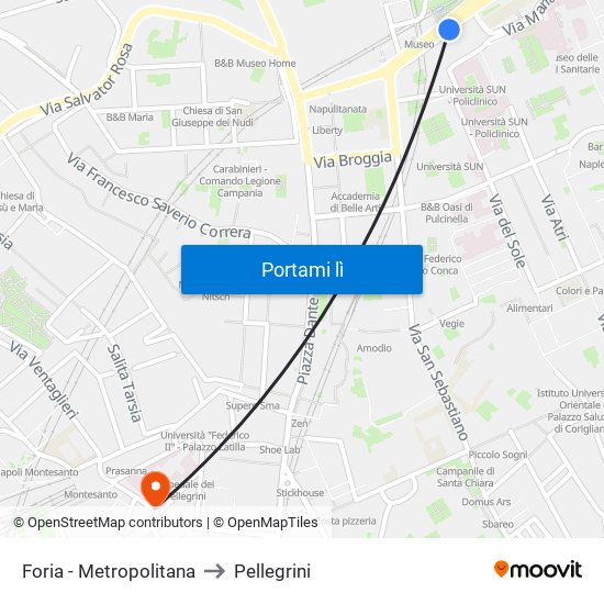 Foria - Metropolitana to Pellegrini map