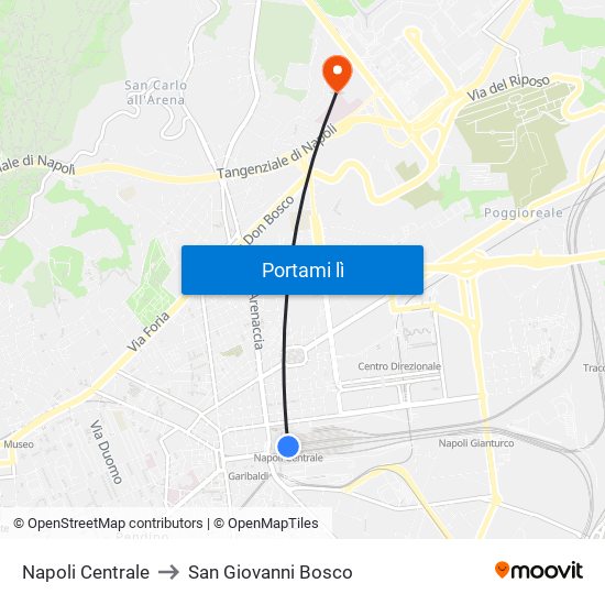 Napoli Centrale to San Giovanni Bosco map