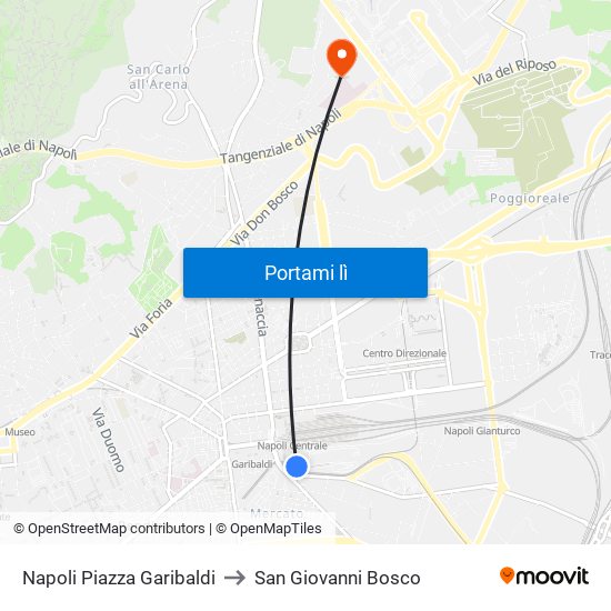 Napoli Piazza Garibaldi to San Giovanni Bosco map