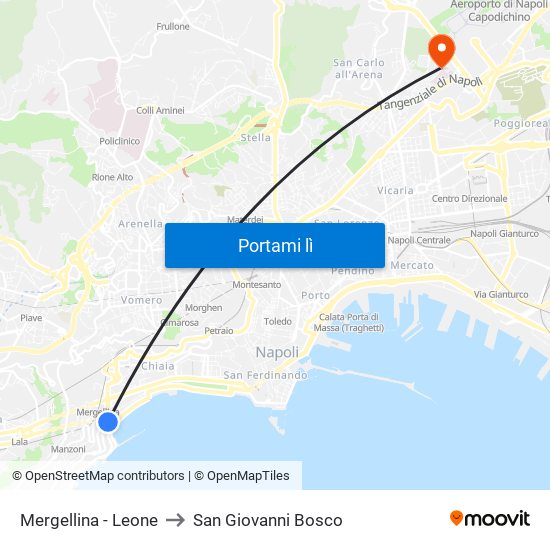 Mergellina - Leone to San Giovanni Bosco map