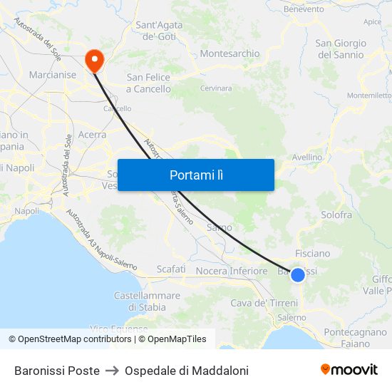 Baronissi Poste to Ospedale di Maddaloni map