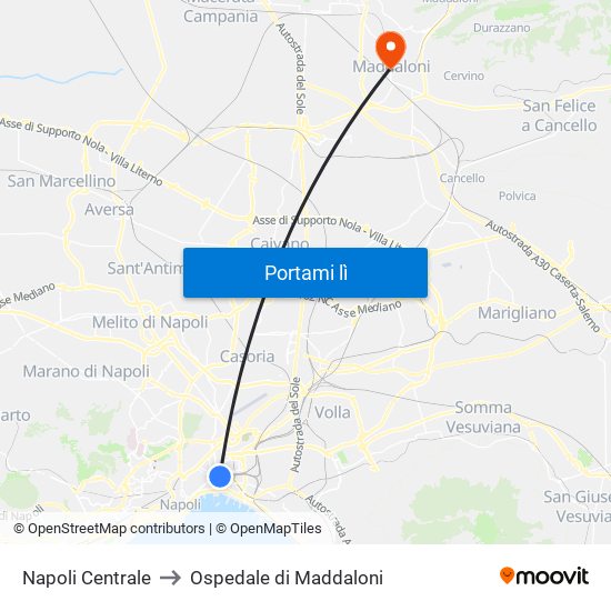 Napoli Centrale to Ospedale di Maddaloni map