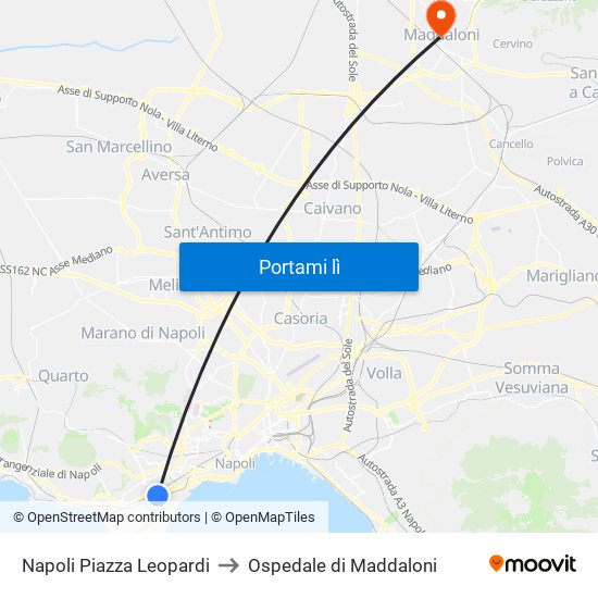 Napoli Piazza Leopardi to Ospedale di Maddaloni map