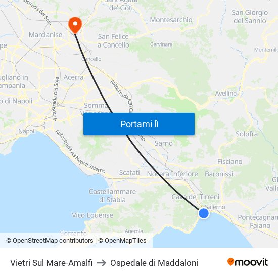 Vietri Sul Mare-Amalfi to Ospedale di Maddaloni map