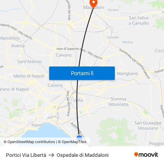 Portici Via Libertà to Ospedale di Maddaloni map