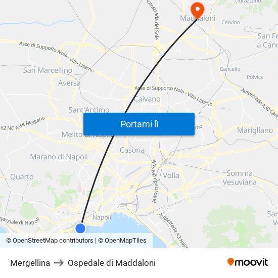 Mergellina to Ospedale di Maddaloni map