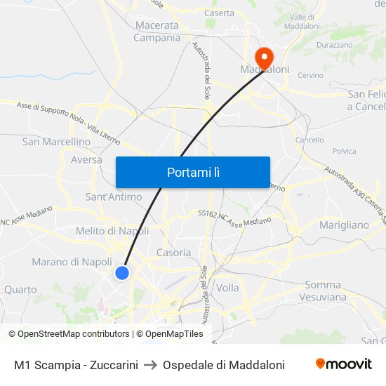 M1 Scampia - Zuccarini to Ospedale di Maddaloni map