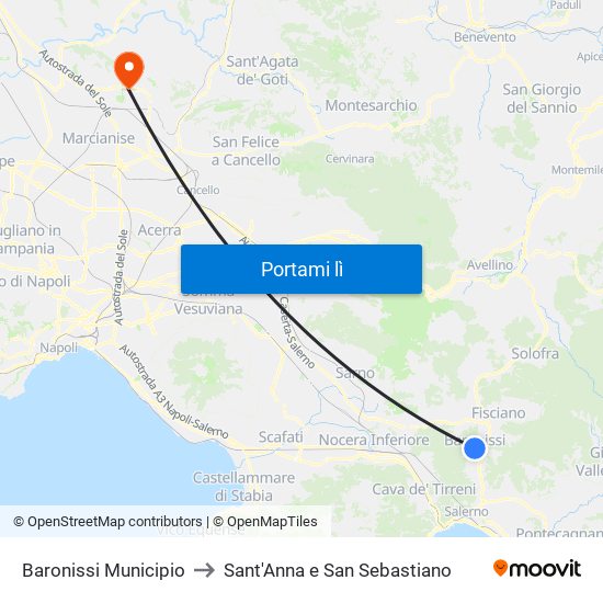Baronissi Municipio to Sant'Anna e San Sebastiano map