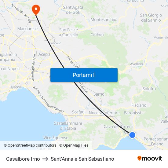 Casalbore Irno to Sant'Anna e San Sebastiano map