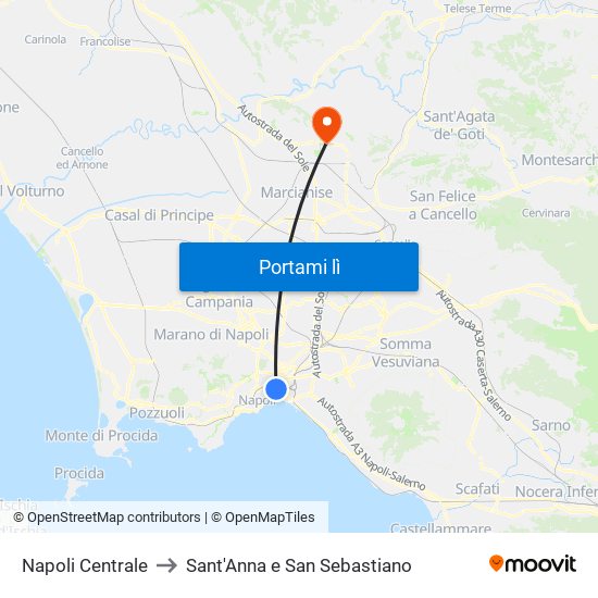 Napoli Centrale to Sant'Anna e San Sebastiano map