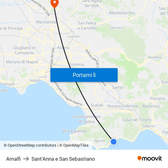 Amalfi to Sant'Anna e San Sebastiano map