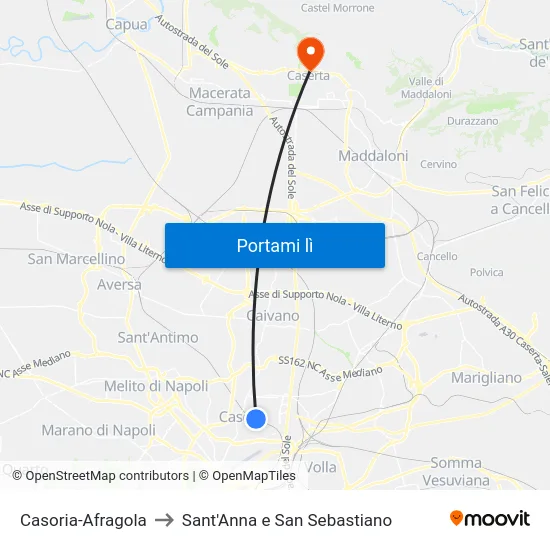 Casoria-Afragola to Sant'Anna e San Sebastiano map