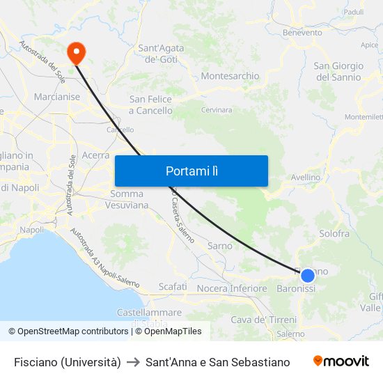 Fisciano (Università) to Sant'Anna e San Sebastiano map