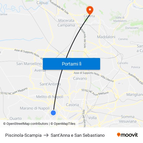 Piscinola-Scampia to Sant'Anna e San Sebastiano map