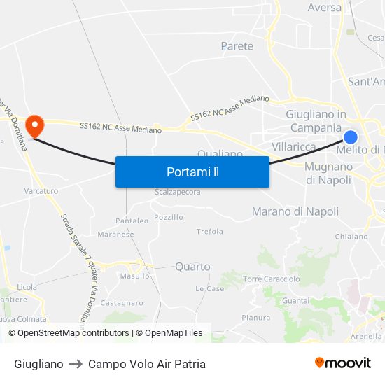 Giugliano to Campo Volo Air Patria map