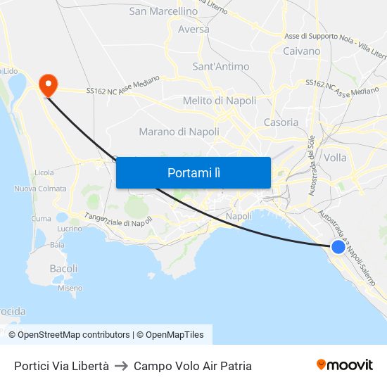 Portici Via Libertà to Campo Volo Air Patria map