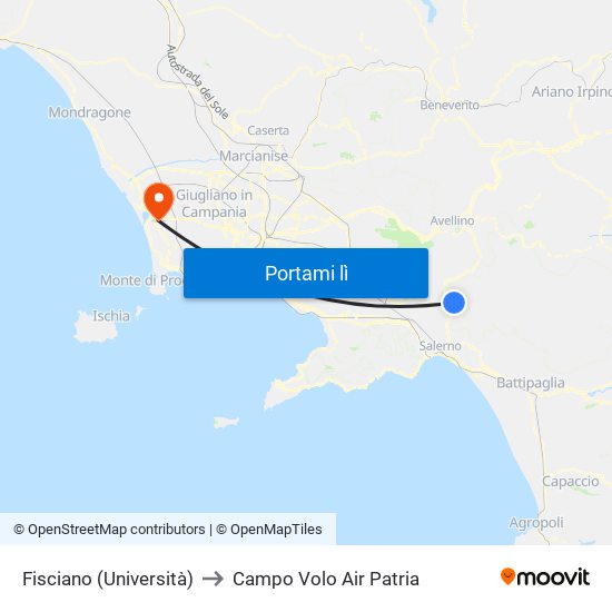 Fisciano (Università) to Campo Volo Air Patria map